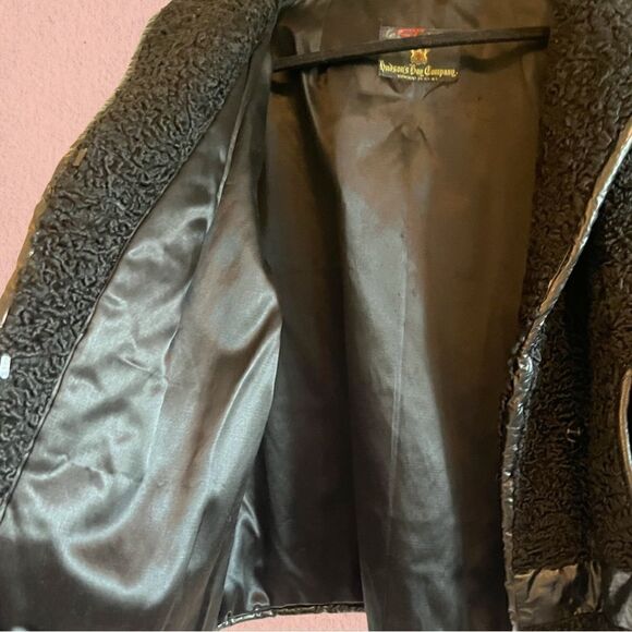 Vintage 1960s Hudson Bay black Persian lamb wool coat leather accents - Picture 8 of 16